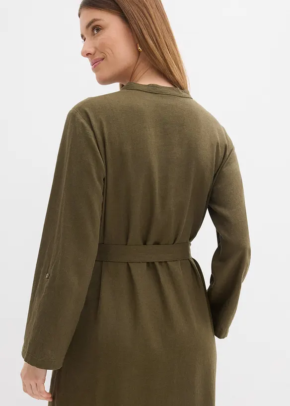 Kl&auml;nning med fickor i linne- och viskosmix, bonprix