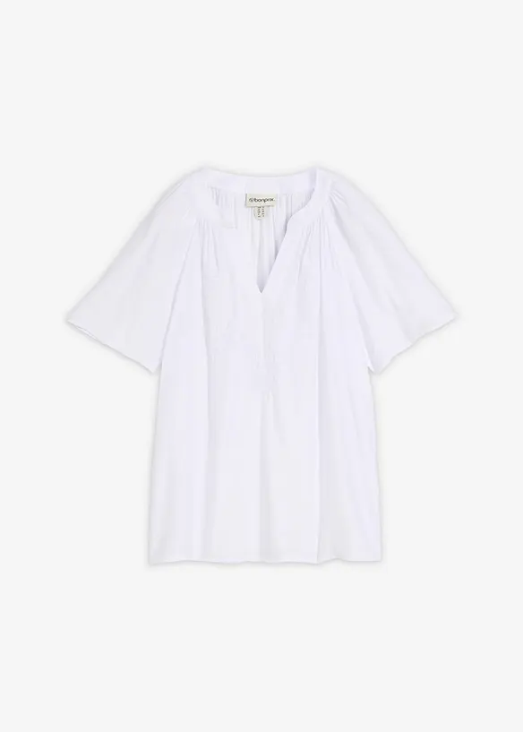 Kort&auml;rmad blus av krinklat material med strukturyta, bonprix