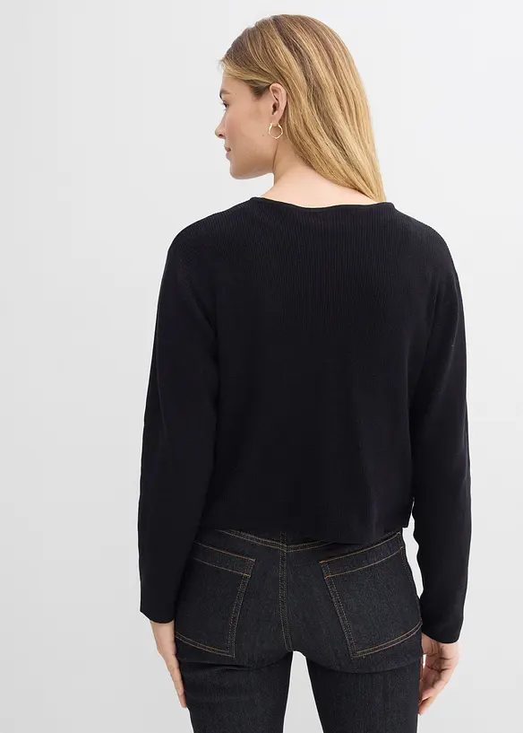 Stickad kofta i kort modell av ekologisk bomull, bonprix