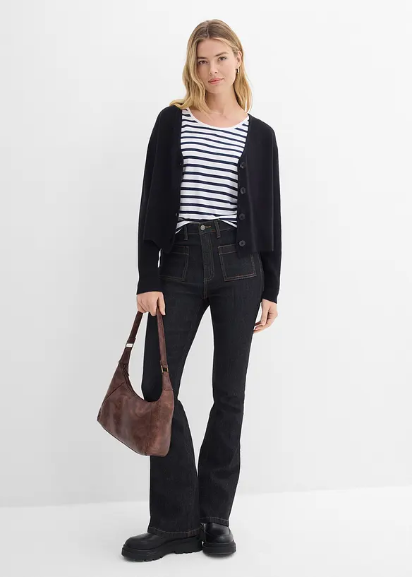 Stickad kofta i kort modell av ekologisk bomull, bonprix