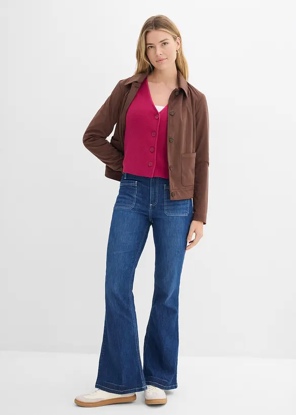 Stickad kofta i kort modell av ekologisk bomull, bonprix