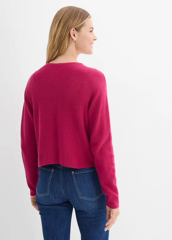 Stickad kofta i kort modell av ekologisk bomull, bonprix