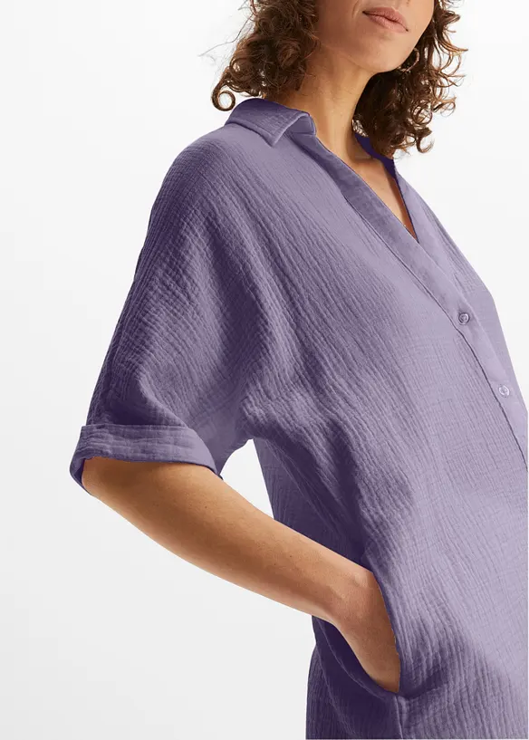 L&aring;ng muslinblus i oversizemodell av bomullsmuslin, bonprix