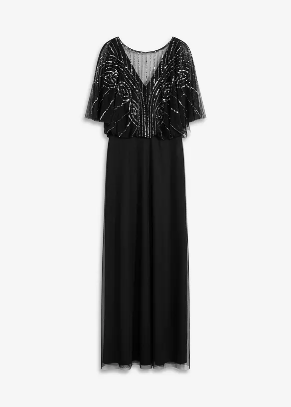 Kl&auml;nning i maxil&auml;ngd av tunn tyll med paljettbroderi, bonprix