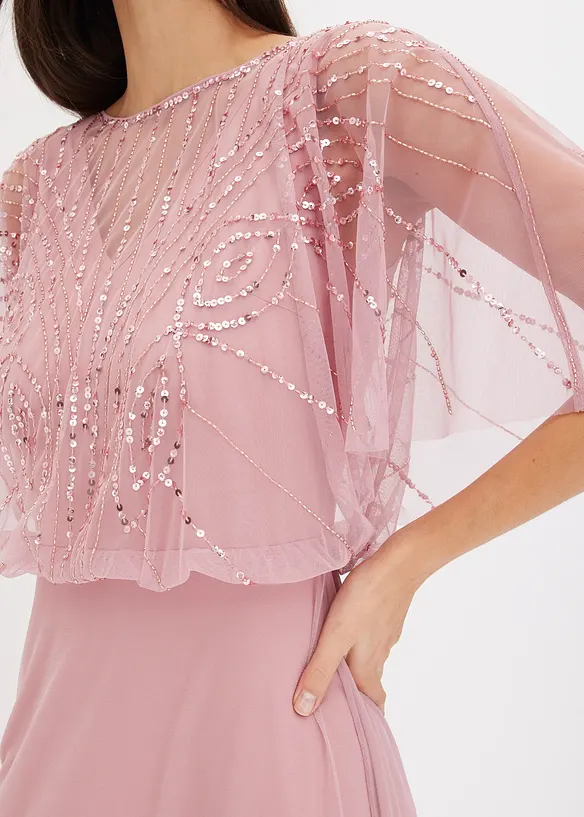 Kl&auml;nning i maxil&auml;ngd av tunn tyll med paljettbroderi, bonprix