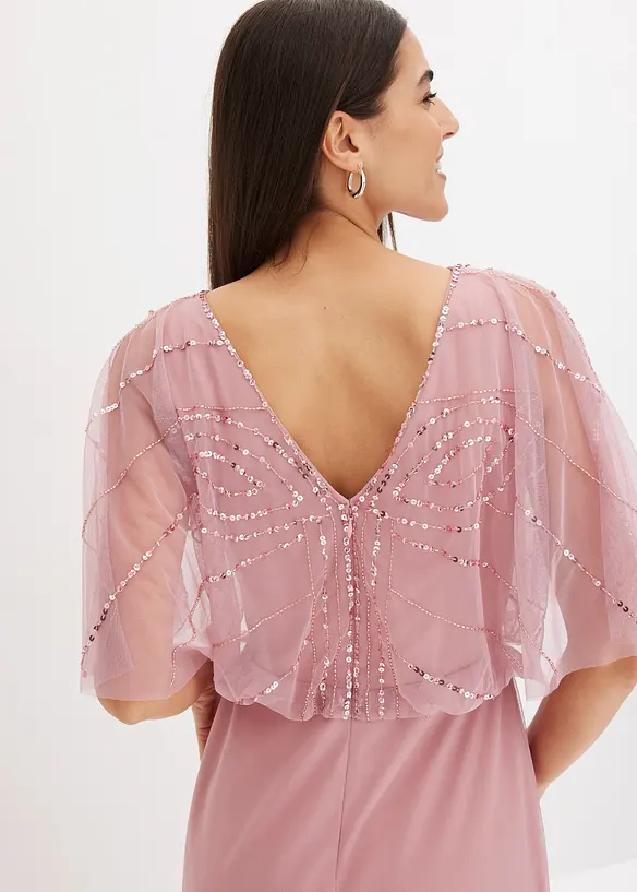 Kl&auml;nning i maxil&auml;ngd av tunn tyll med paljettbroderi, bonprix