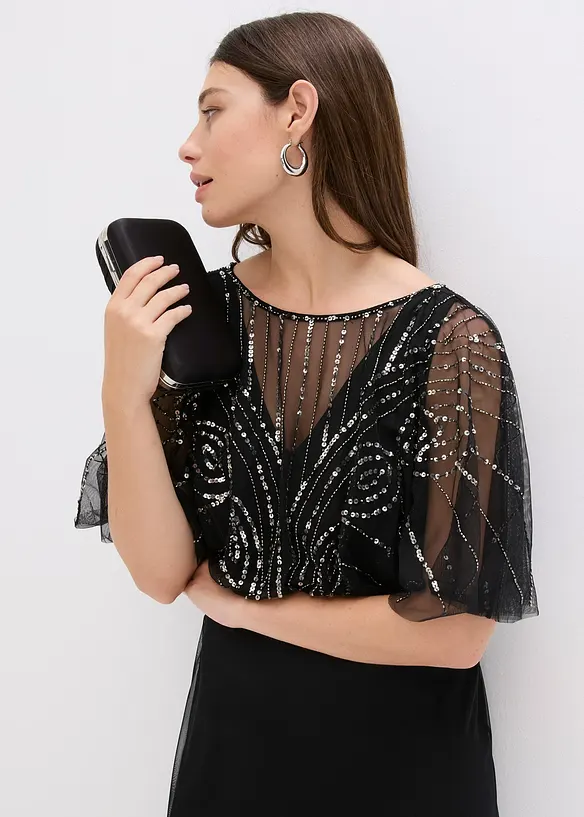 Kl&auml;nning i maxil&auml;ngd av tunn tyll med paljettbroderi, bonprix