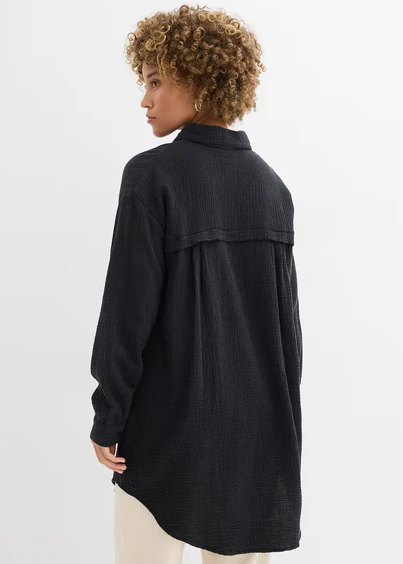 L&aring;ng muslinblus i oversizemodell, bonprix