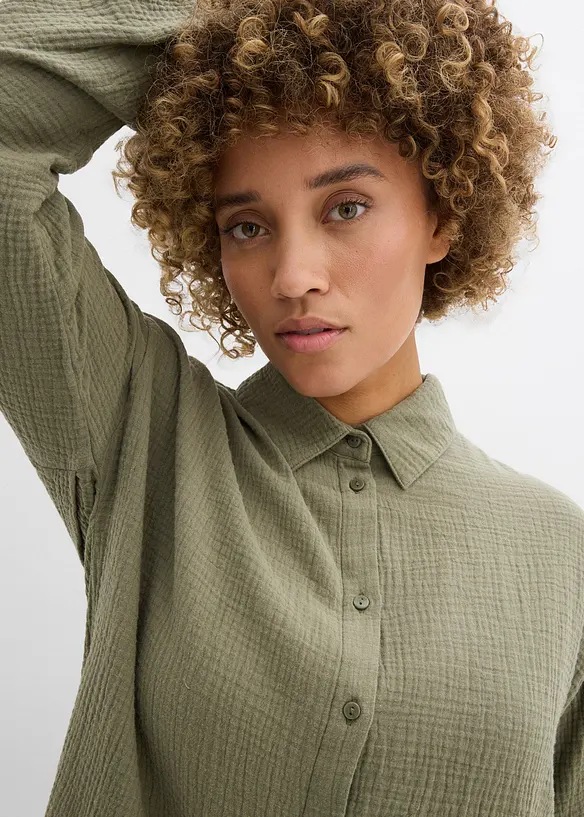 L&aring;ng muslinblus i oversizemodell, bonprix