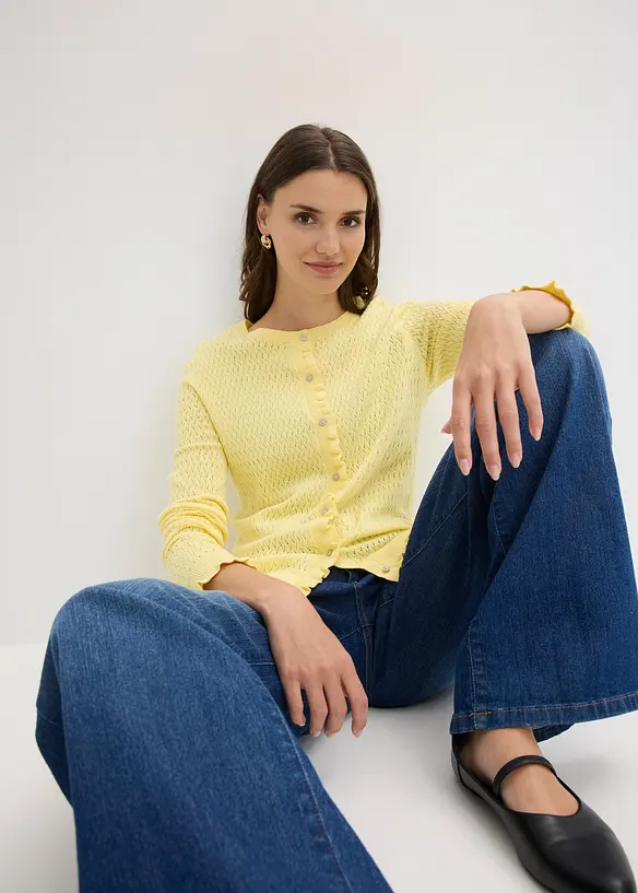 H&aring;lm&ouml;nstrad cardigan i bomullsmix, bonprix