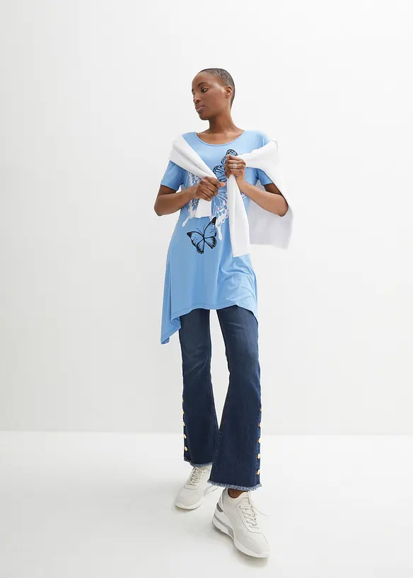 L&aring;ng topp  med flikig nederkant fj&auml;rilsm&ouml;nster, bonprix