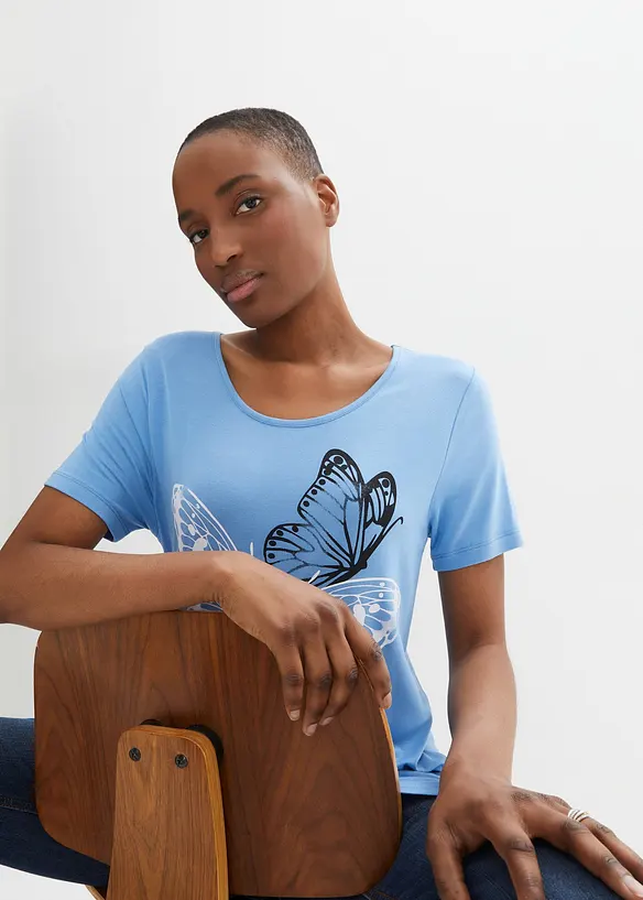 L&aring;ng topp  med flikig nederkant fj&auml;rilsm&ouml;nster, bonprix