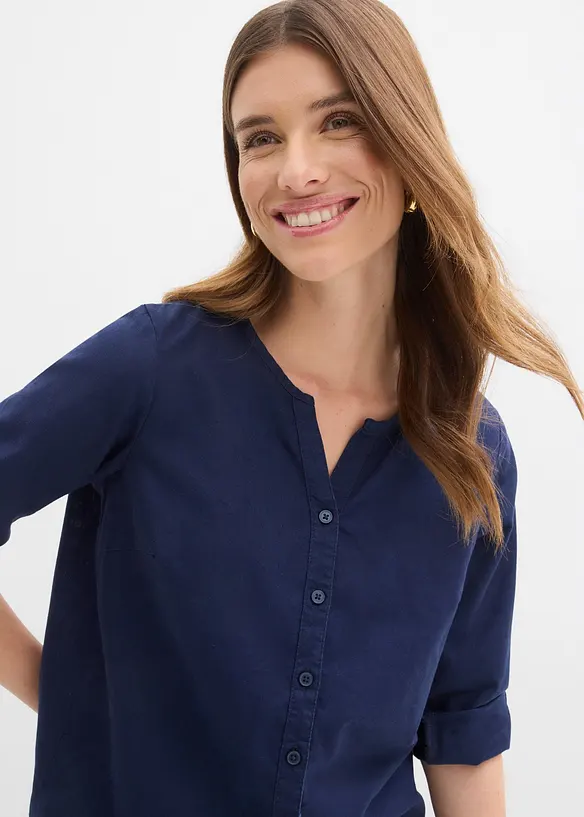 Blus i linneblandning med 3/4-&auml;rm, bonprix