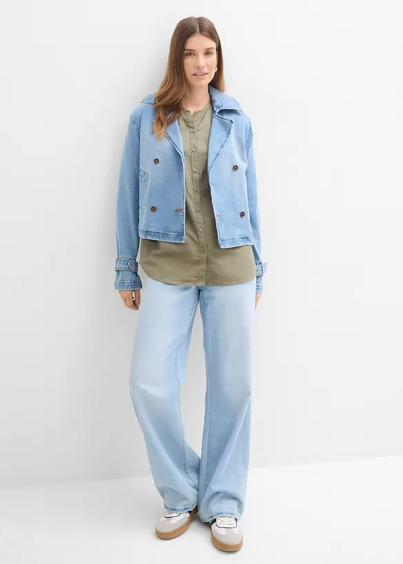 Blus i linneblandning med 3/4-&auml;rm, bonprix