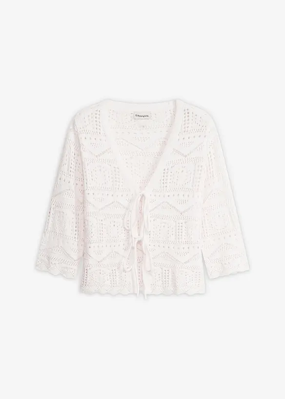 H&aring;lm&ouml;nstrad cardigan med knytband, bonprix