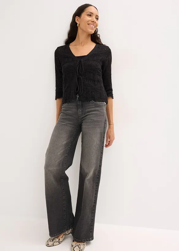 H&aring;lm&ouml;nstrad cardigan med knytband, bonprix