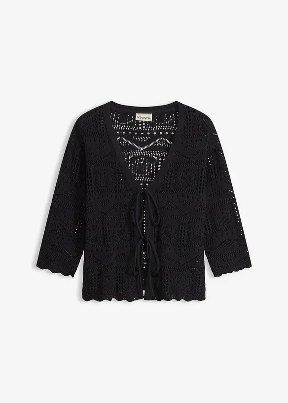 H&aring;lm&ouml;nstrad cardigan med knytband, bonprix