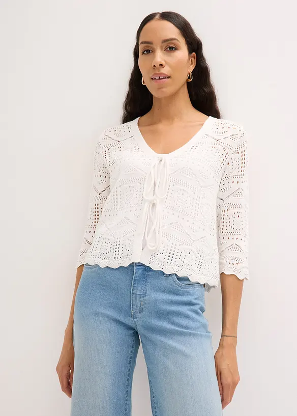 H&aring;lm&ouml;nstrad cardigan med knytband, bonprix