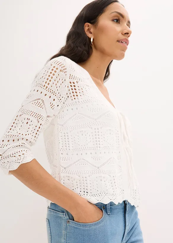 H&aring;lm&ouml;nstrad cardigan med knytband, bonprix