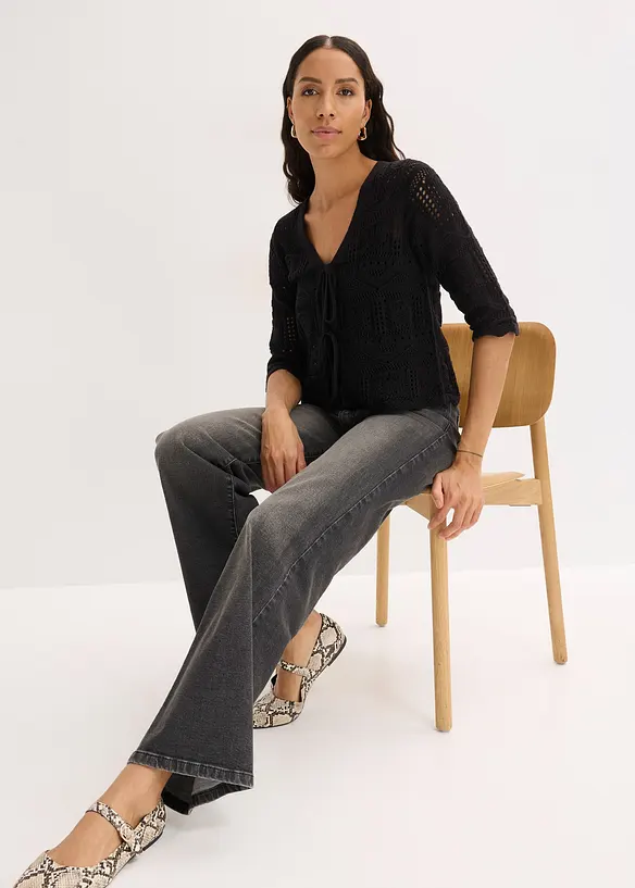 H&aring;lm&ouml;nstrad cardigan med knytband, bonprix