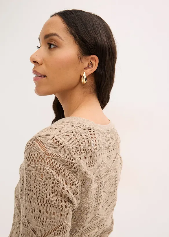 H&aring;lm&ouml;nstrad cardigan med knytband, bonprix