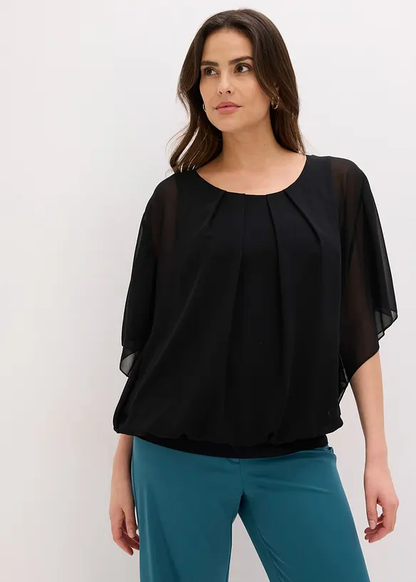 Chiffongblus med linne, bonprix
