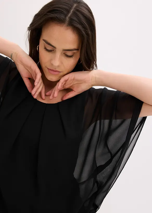 Chiffongblus med linne, bonprix