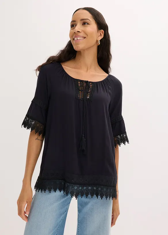 Tunika med spets i mjuk viskos, bonprix