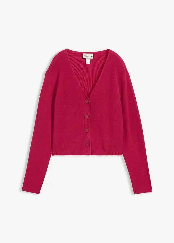 Stickad kofta i kort modell av ekologisk bomull, bonprix