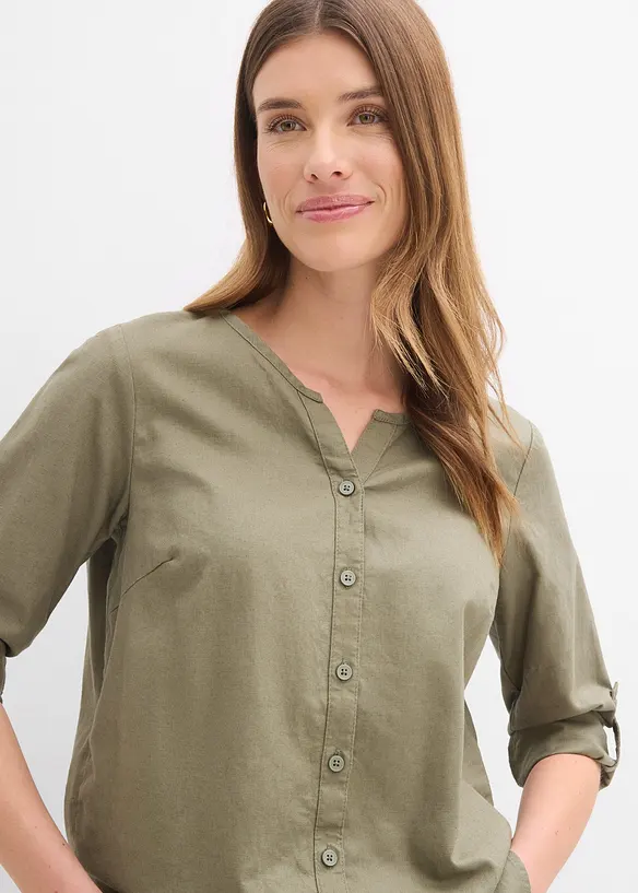 Blus i linneblandning med 3/4-&auml;rm, bonprix