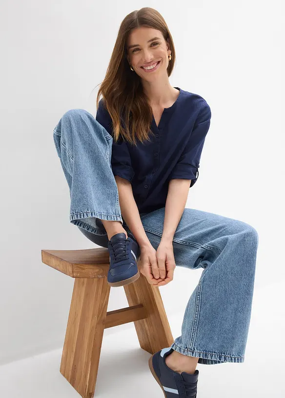 Blus i linneblandning med 3/4-&auml;rm, bonprix