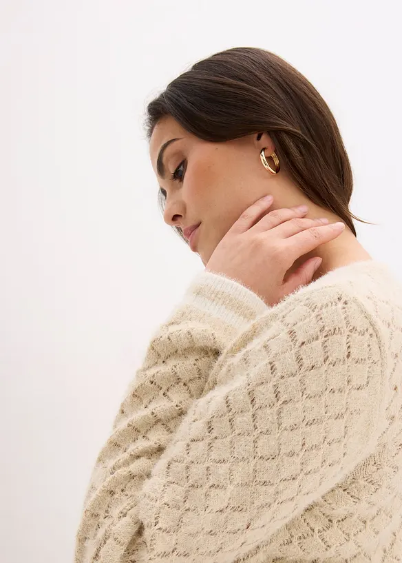 H&aring;lm&ouml;nstrad tr&ouml;ja med fj&auml;dergarn, bonprix