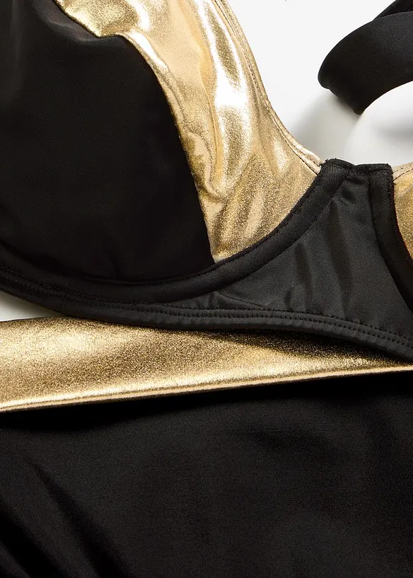 Minimizer-bikini med guldf&auml;rgade inf&auml;llningar (2 delar), bonprix