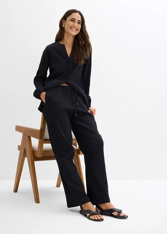 Dra p&aring;-byxa med struktureffekt, bonprix