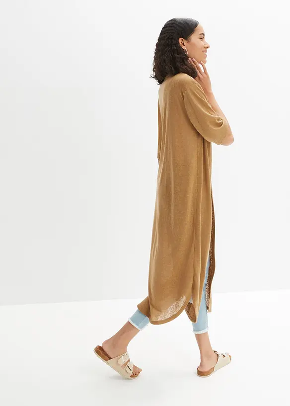 L&aring;ng cardigan med linnelook, bonprix