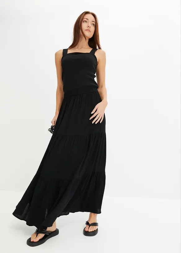 Maxikjol med v&aring;der i viskos med struktur, bonprix