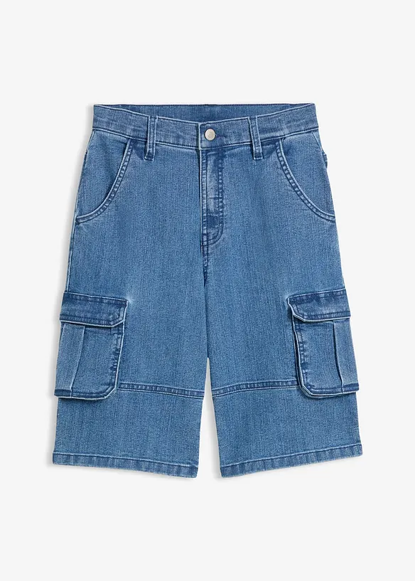 Jeansshorts med reglerbar linning och cargomodell, Loose Fit, bonprix