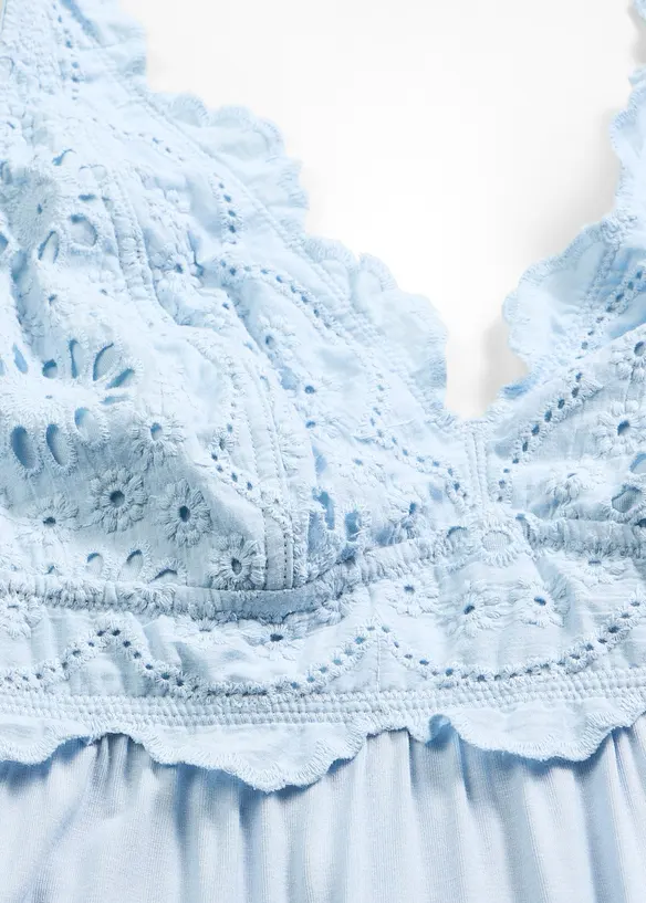 Neglig&eacute; i viskos med snyggt h&aring;lbroderi, bonprix