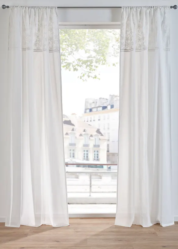 Gardinl&auml;ngd med broderi i ekologisk bomull (1-pack), bonprix