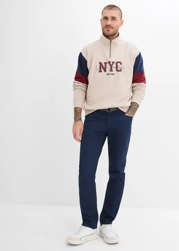 Stretchbyxa med sk&auml;rp, normal passform, raka ben, bonprix