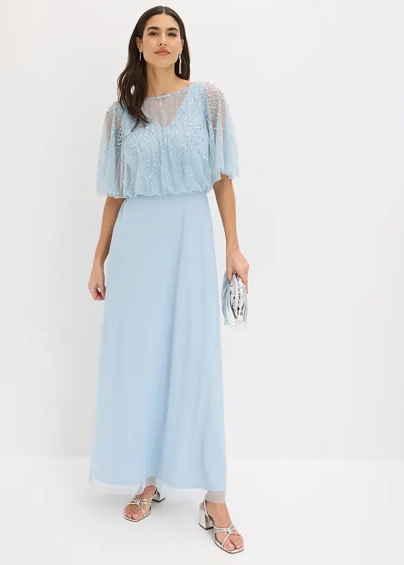 Kl&auml;nning i maxil&auml;ngd av tunn tyll med paljettbroderi, bonprix