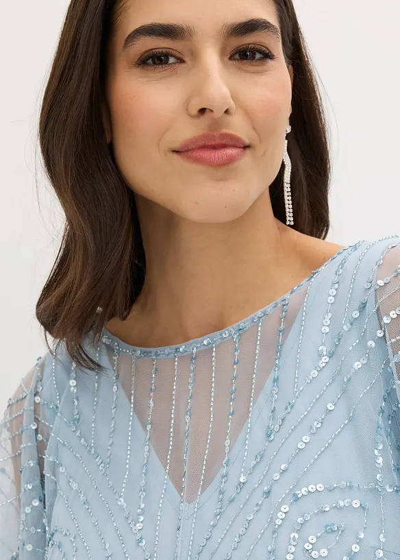 Kl&auml;nning i maxil&auml;ngd av tunn tyll med paljettbroderi, bonprix