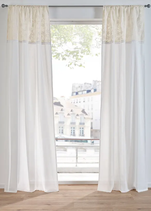 Gardinl&auml;ngd med broderi i ekologisk bomull (1-pack), bonprix