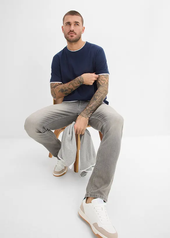 T-shirt av slubbgarn med 2-i-1-look, bonprix