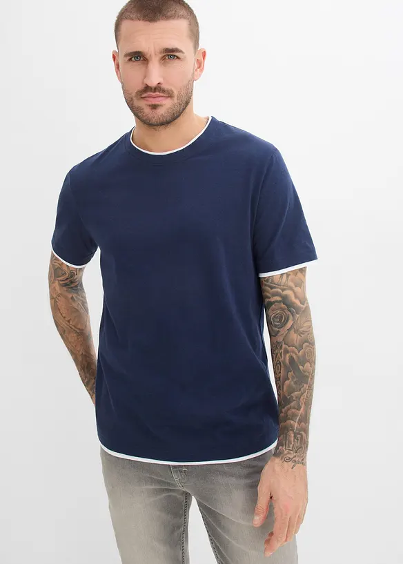 T-shirt av slubbgarn med 2-i-1-look, bonprix