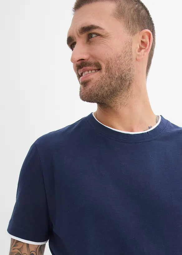 T-shirt av slubbgarn med 2-i-1-look, bonprix