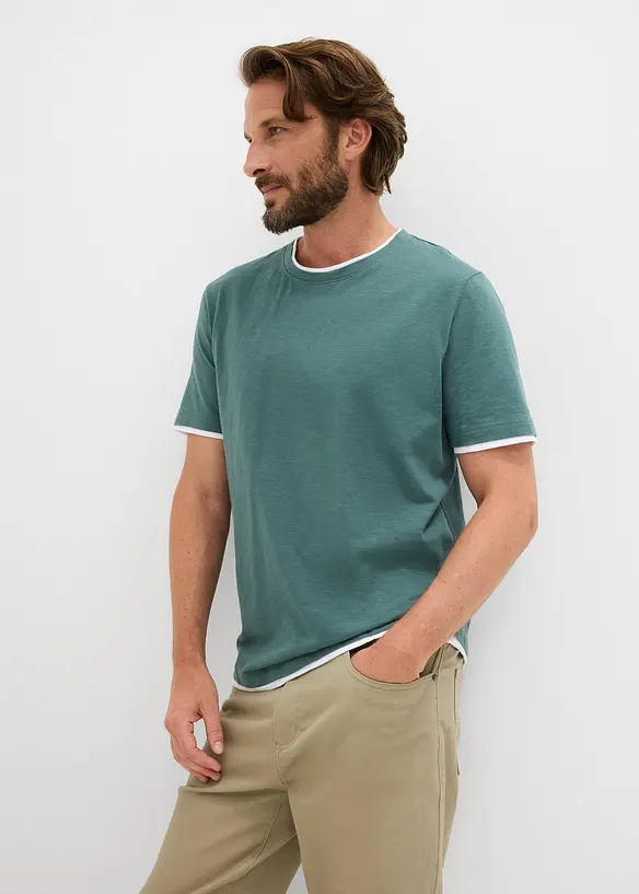 T-shirt av slubbgarn med 2-i-1-look, bonprix