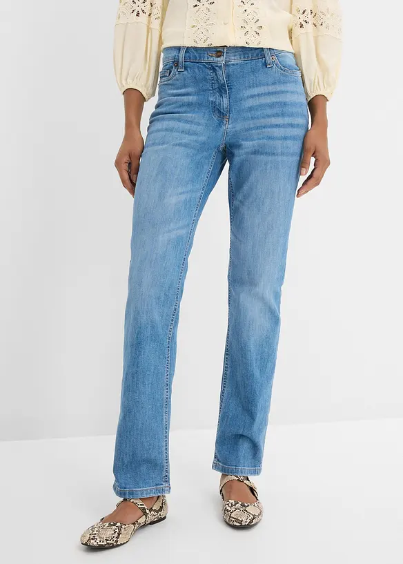 Straight Jeans Mid Waist, med bekv&auml;m midja, bonprix