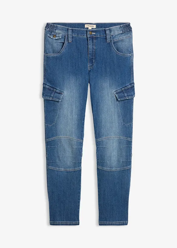 Tunna cargojeans i Regular Fit med res&aring;rlinning, Straight, bonprix