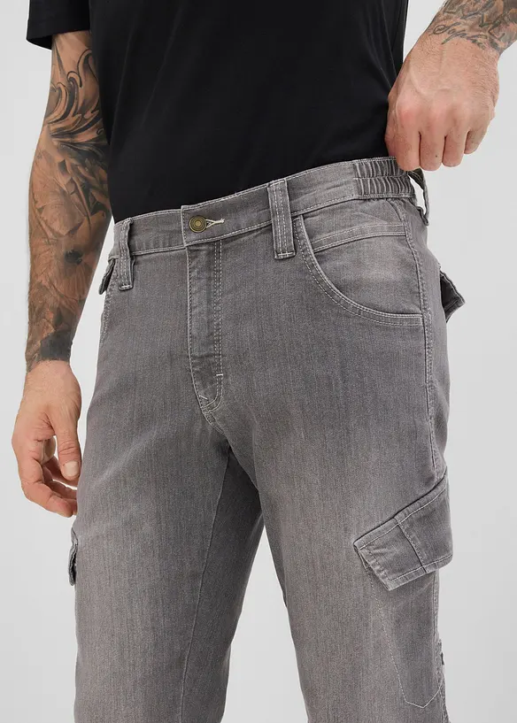 Tunna cargojeans i Regular Fit med res&aring;rlinning, Straight, bonprix